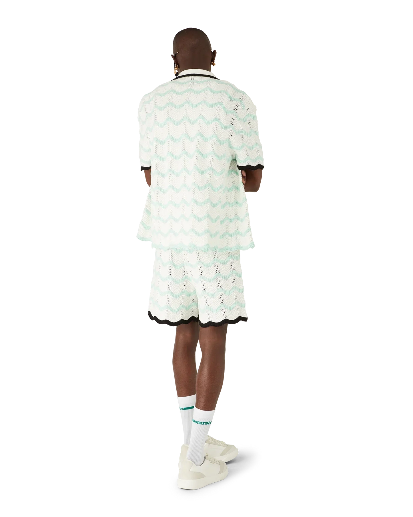 Gradient Wave Cotton Crochet Short Sleeve Shirt