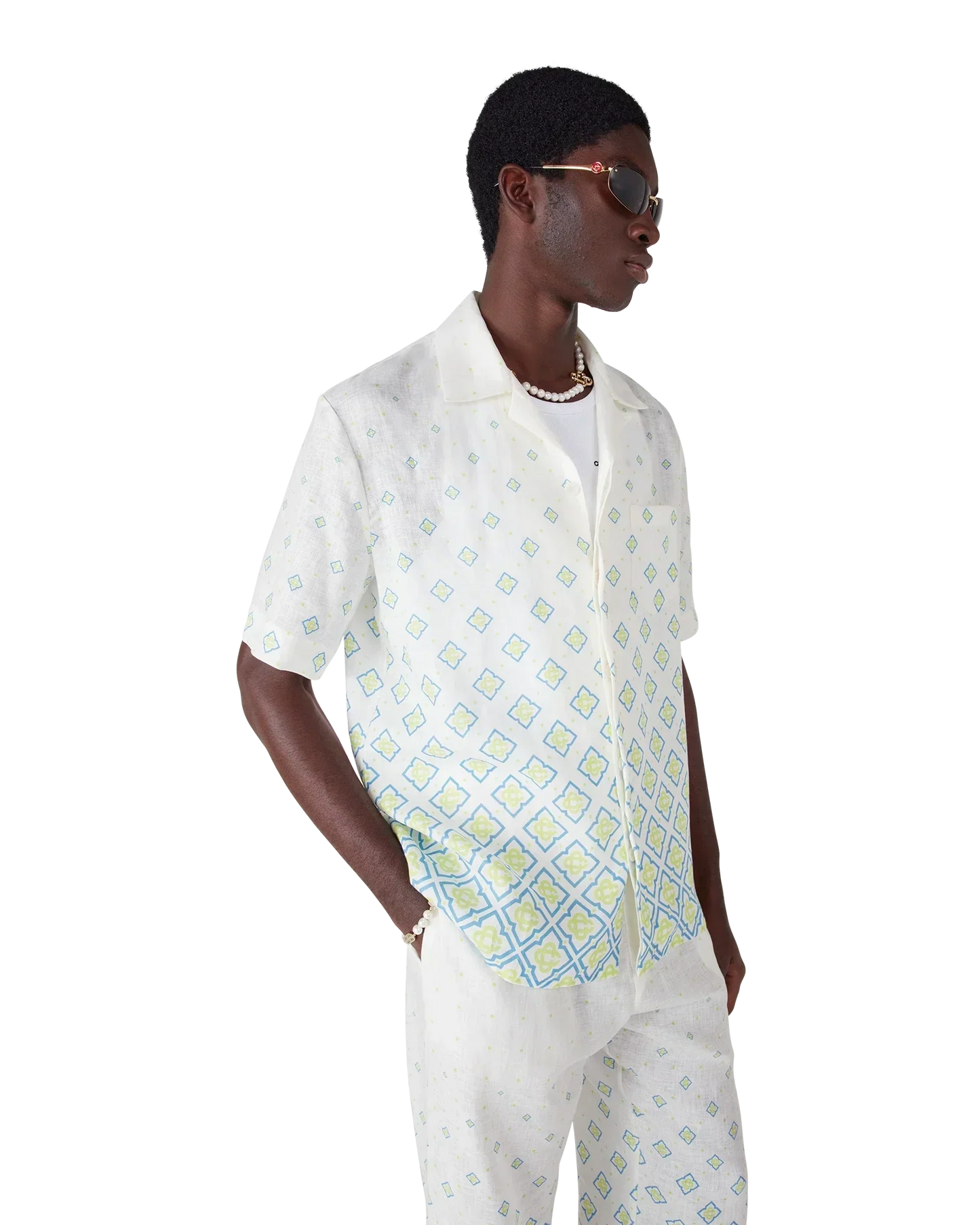 Degrade Monogram Short Sleeve Linen Shirt