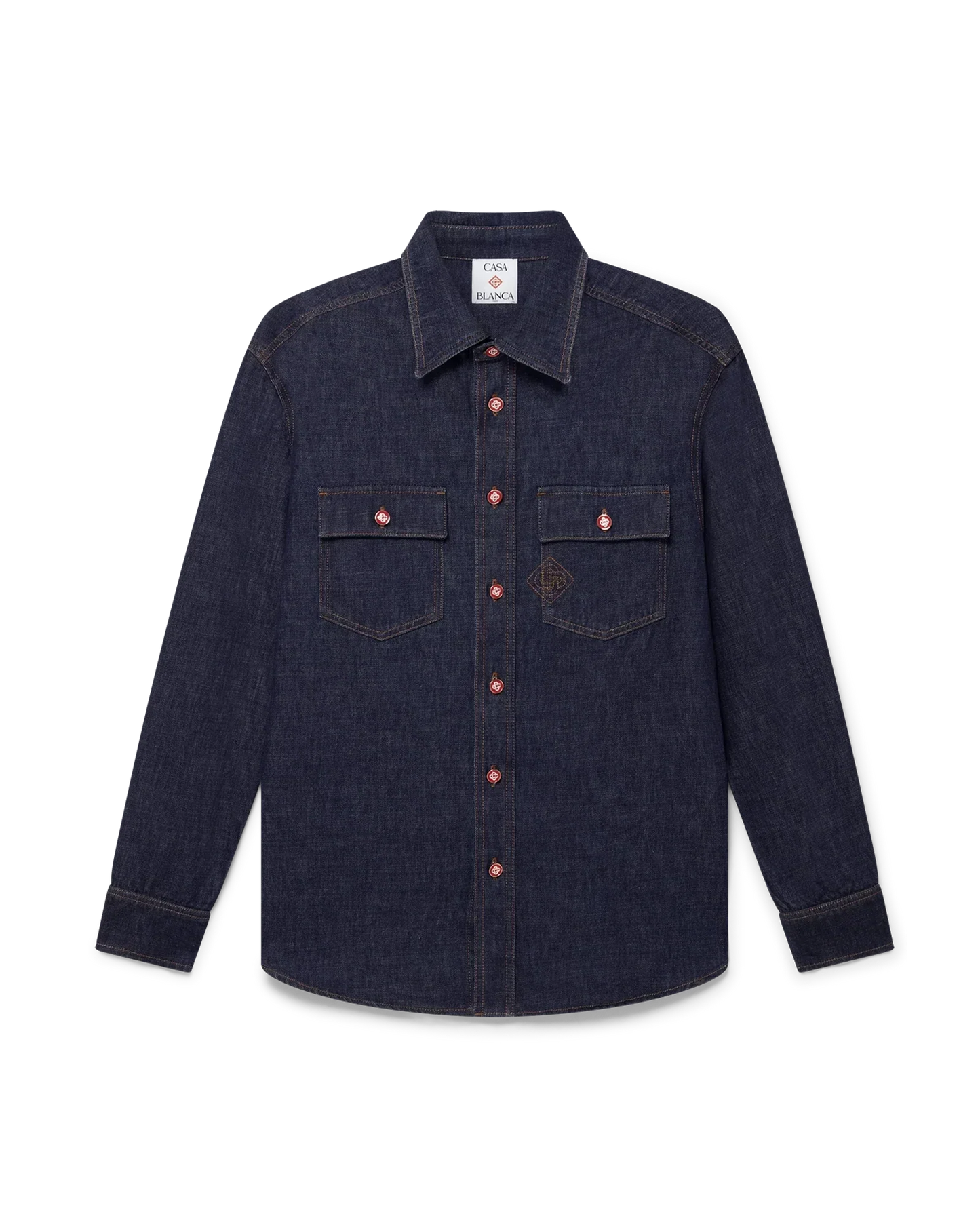 Denim Short Sleeve Shirt with Logo Embroidery
