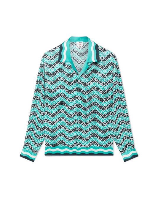 Monogram Wave Long Sleeve Silk Shirt
