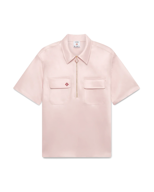 Satin Quarter Short Sleeve Zip Shirt