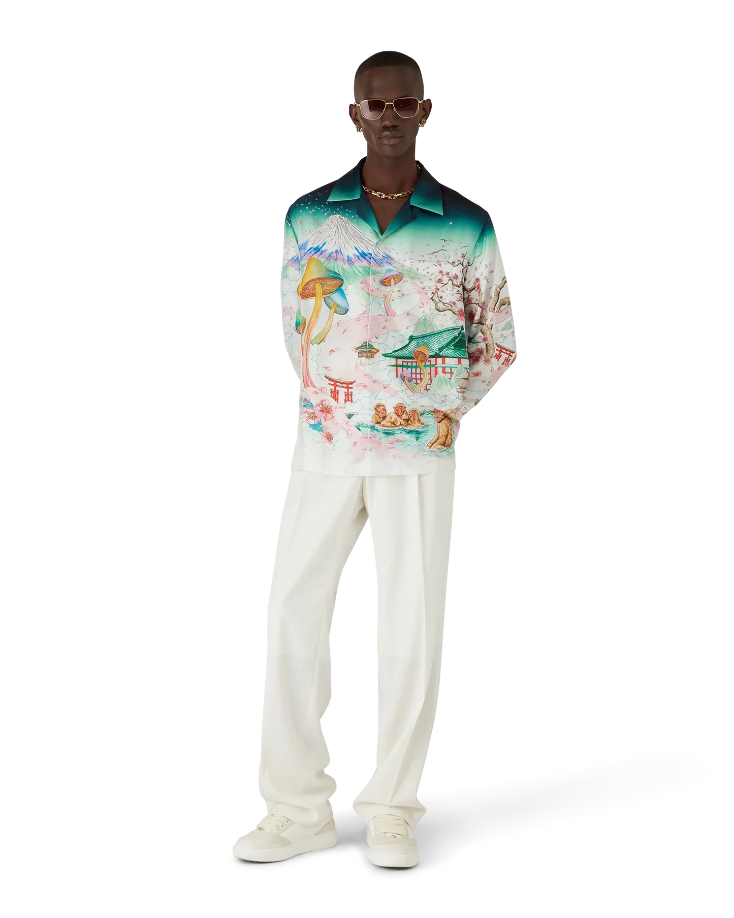Flowers Long Sleeve Silk Twill Shirt