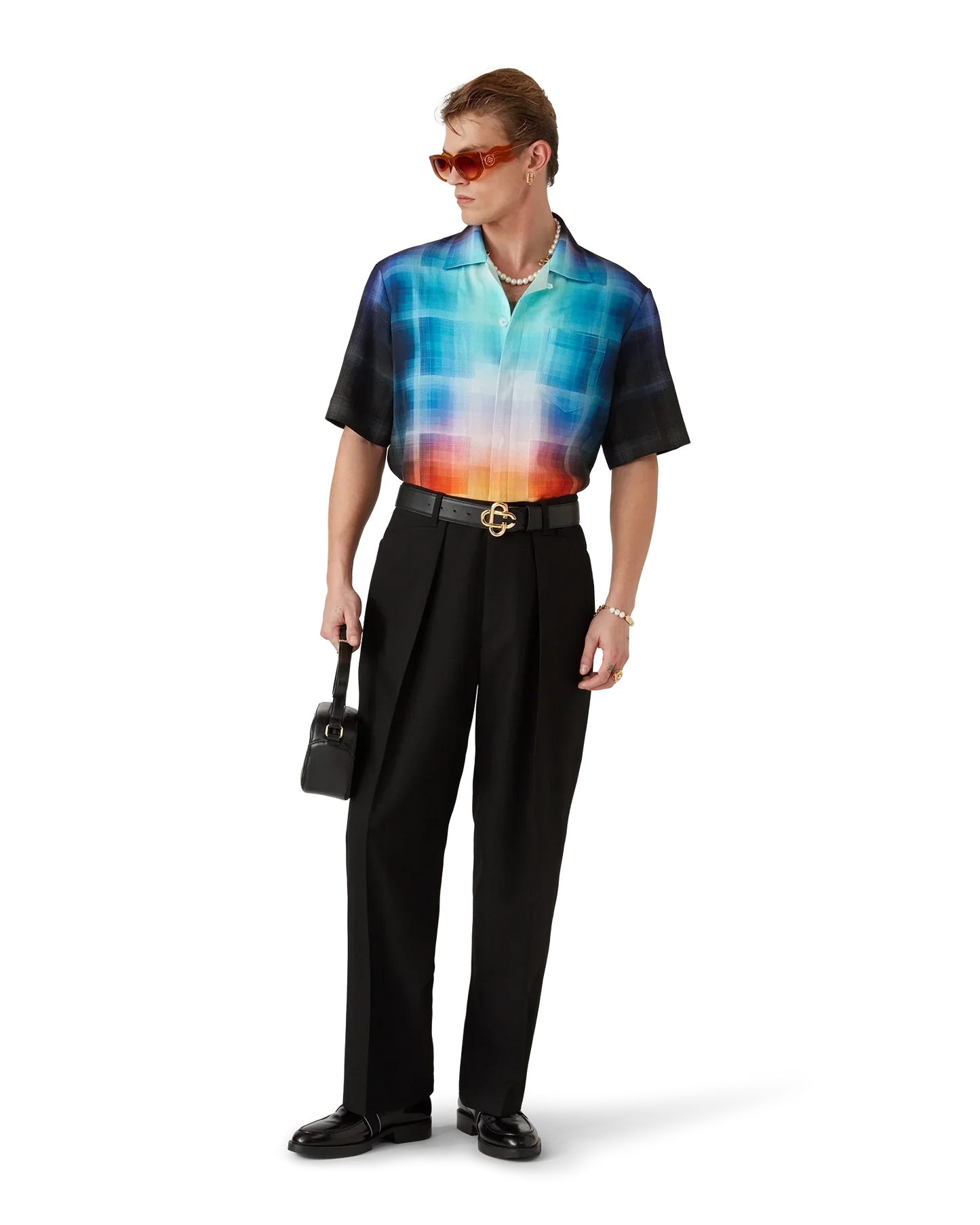 Gradient Check Viscose Blend Short Sleeve Shirt